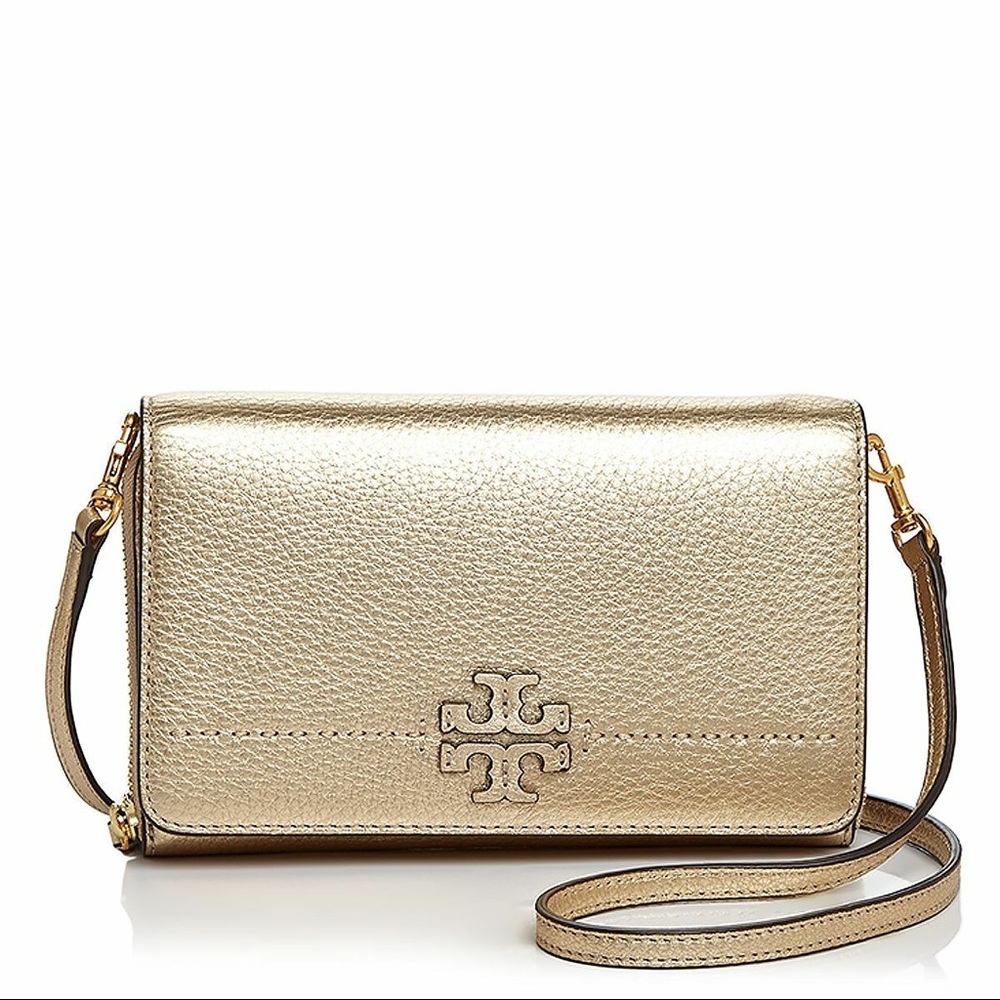 Tory Burch McGraw Pebbled Leather Wallet Crossbody